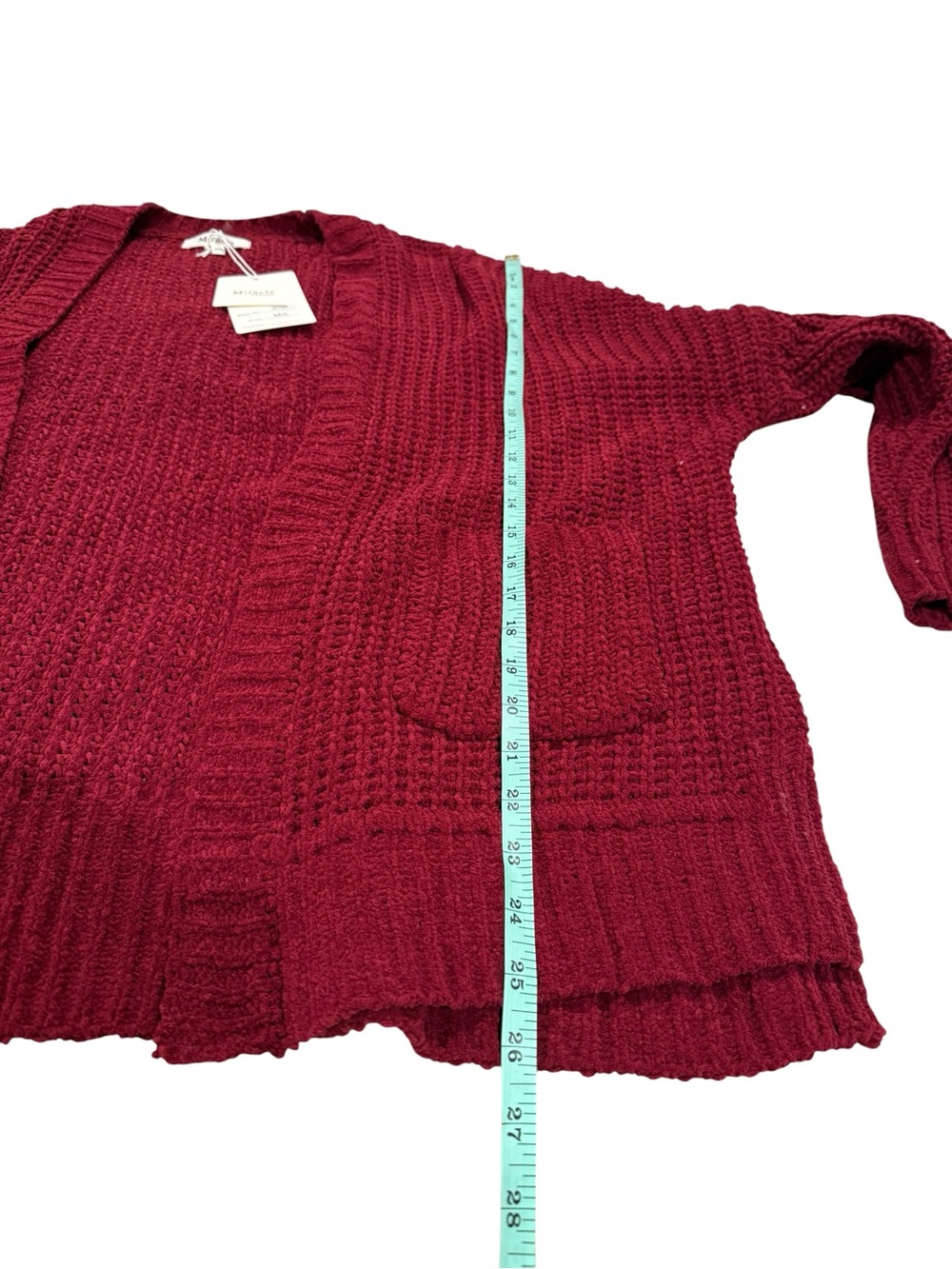 Open-Front Wine Red/Burgundy Knit Cardigan - Picture 4 of 11